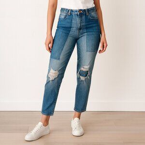 Treasure & Bond Women’s Distressed Jeans 30 Patchwork Relaxed Crop Casual Edgy